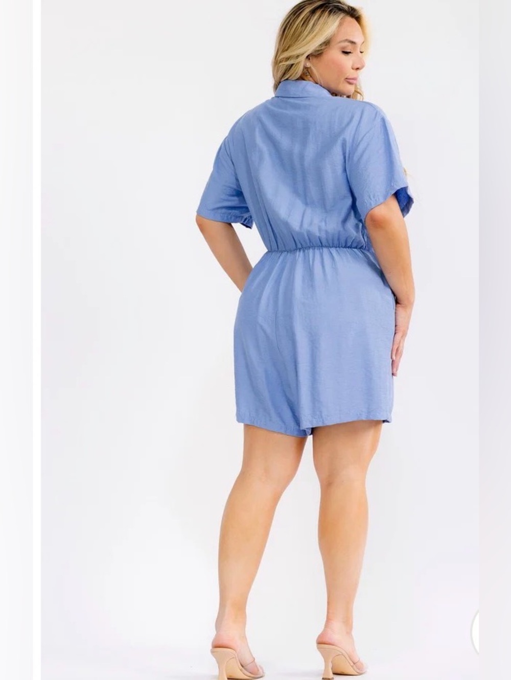 0227.  Light Blue Button-Front Romper - Picture 4 of 4